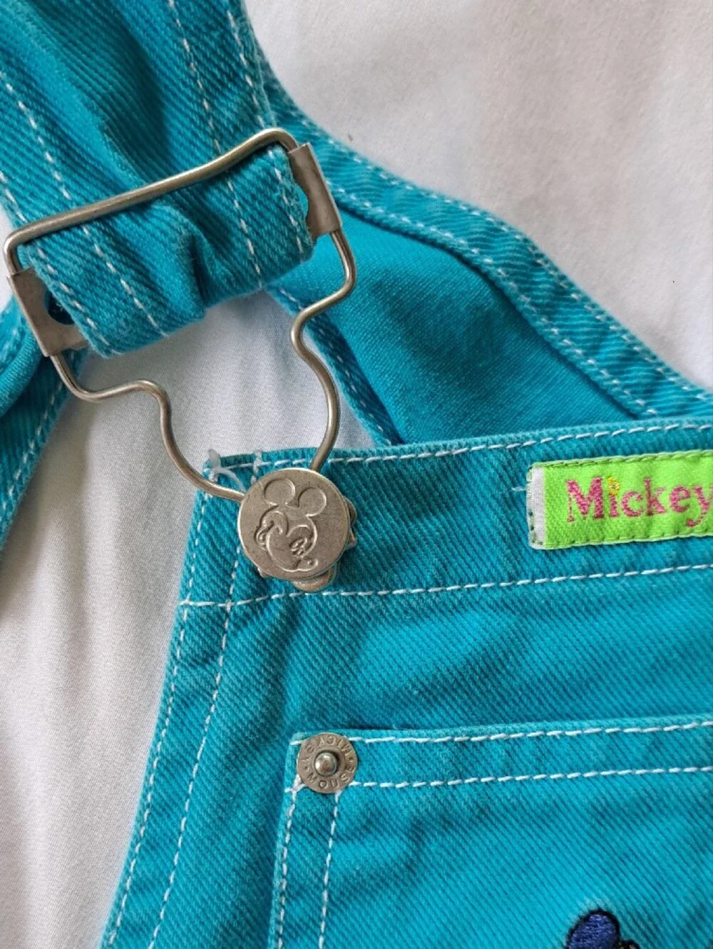 Disney By Jerry Leigh Teal Kids Short Overalls with Mickey & Friends‎ Embroidery